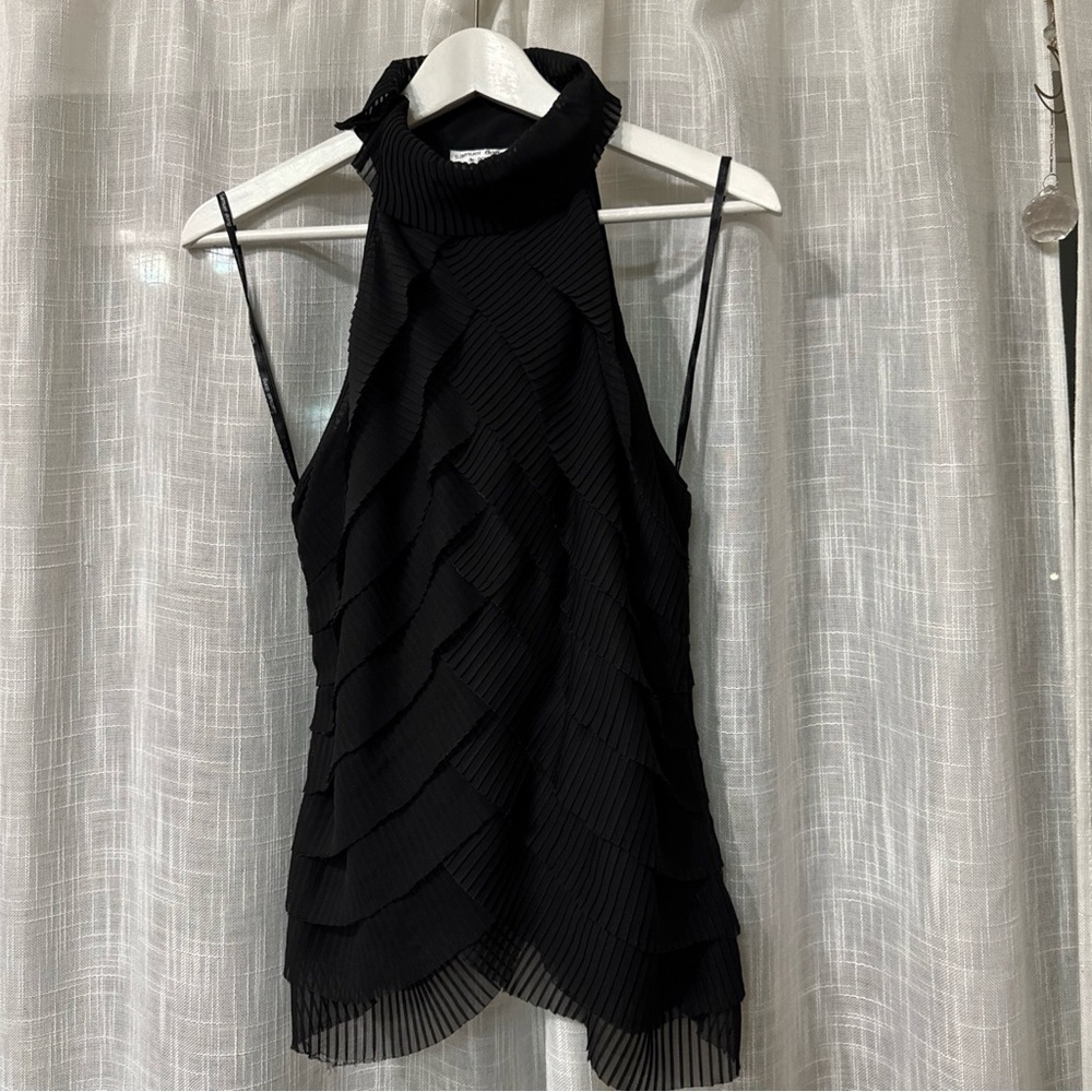 Samuel Don black evening top mock neck ruffled size large